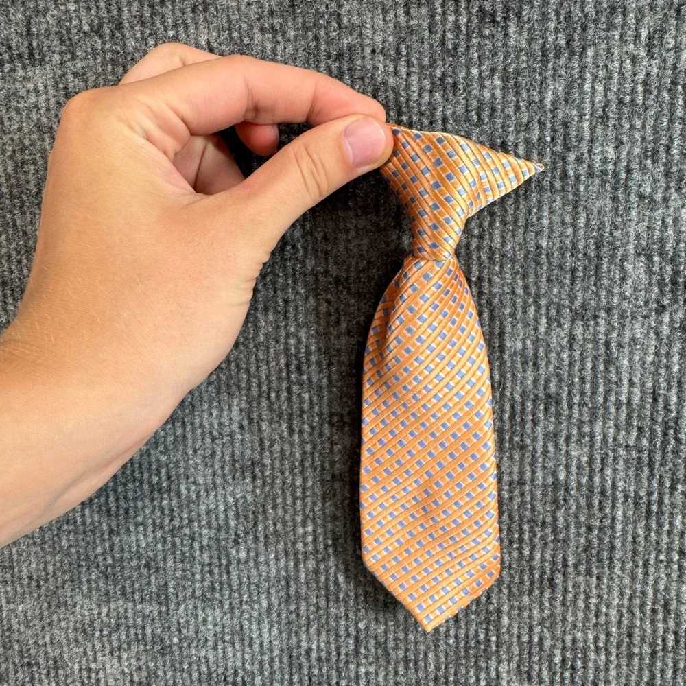 Boys Orange Blue Checkered Clip-On Necktie 8 Inch Formal Accessory